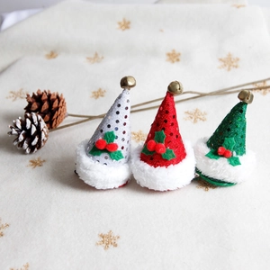 Christmas Mini Santa Hat Hair Clips Sequin Plush Fabric With Golden Bell Holly Leaf Festive Party Decor For Girls