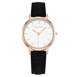 Klassische MREURIO Damenquarzuhr mit Roségoldgehäuse und schwarzem Lederarmband