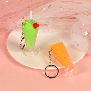 Detail of creative ice cream sundae drink keychains with beads and metal clasp charms