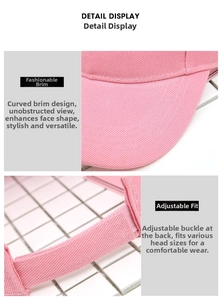 Detail display of pink cotton twill sun visor with curved brim and adjustable strap