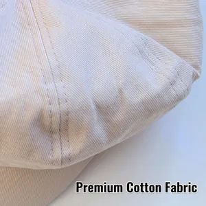 Retro linen octagonal beret cap in beige cotton fabric with premium stitching details