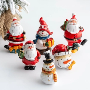 Christmas resin Santa Claus and snowman ornaments for festive tabletop display decor