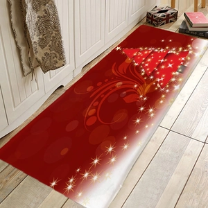 Christmas red flannel kitchen runner rug with golden star tree and anti-slip backing