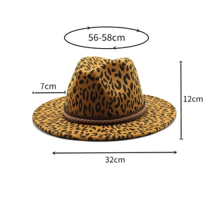 Detailed size specifications for leopard print fedora hat with dimensions and measurements