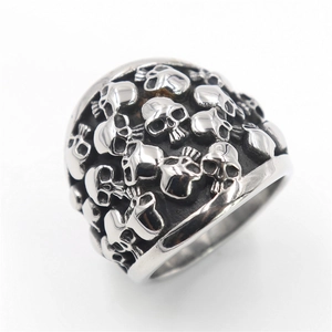 Stainless Steel Skull Ring Retro Punk Gothic Full Wrap Embossed Band For Men Women