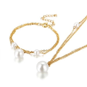 Elegant Double Layer Necklace And Bracelet Stainless Steel Artificial Pearl Fashion Minimalist Jewelry For Women