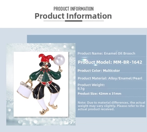 Detailed size specifications for the enamel clown brooch made of alloy and pearl