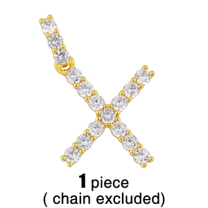 Détail du pendentif lettre X dorée avec zircons, une pièce, chaîne non incluse