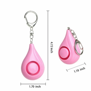 Detailed dimensions of the pink teardrop personal safety alarm with key ring