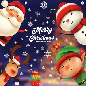 Detailed Christmas window stickers showing Santa Claus, reindeer and festive snowmen illustrations