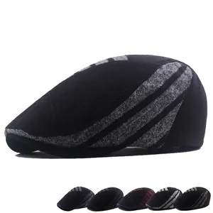Knit newsboy cap for men featuring side grey stripes and multiple color variants