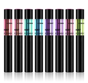 Close-up of 8 solid chrome nail powder magic cushion pens in various metallic colors