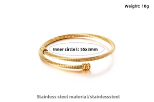 Detail view of twisted cable stainless steel bangle showing 55x3mm dimensions and 10g weight