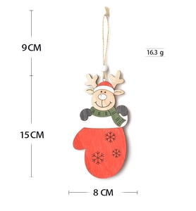 Dimensions détaillées de l'ornement de Noël en bois en forme de gant avec renne