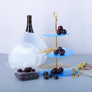 3-tier wavy flower shaped fruit tray silicone molds with gold branch metal stand