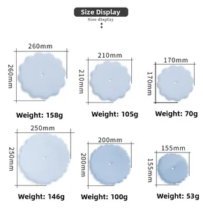 Detailed size chart for 3-tier flower shaped silicone fruit tray molds in various sizes
