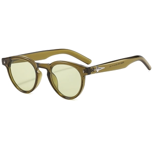 Lunettes de soleil ovales vintage monture vert olive résine avec verres jaunes clairs
