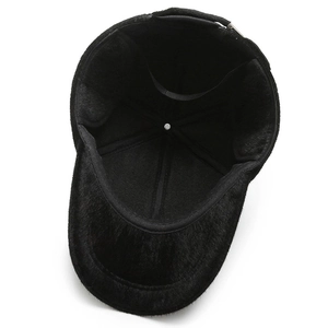 Men's winter baseball cap with thick black plush lining and protective ear flaps