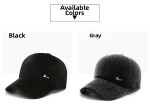 Detailed comparison of thick winter baseball caps in black and grey with Sport embroidery