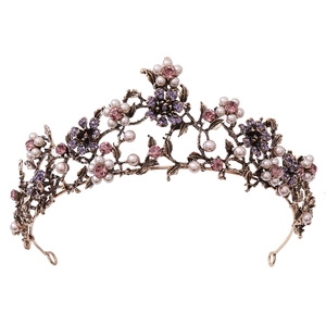 Baroque Bridal Crown Alloy Flower Rhinestone Artificial Pearl Tiara Retro Wedding Birthday Party Hair Accessories For Women