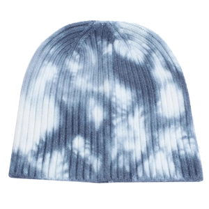 Bonnet en maille côtelée bleu et blanc avec motif tie-dye en coton dégradé