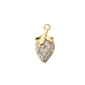 Exquisite 18k gold strawberry pendant with micro-paved white zircons for DIY jewelry