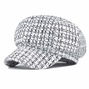 Women Vintage Newsboy Cap Tweed Plaid Octagonal Hat British Style Retro Beret For Autumn Winter Elegant Accessories