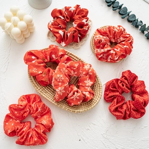 Red Christmas Hair Scrunchies Soft Velvet High Elastic Hair Ties Snowflake Reindeer Print Holiday Headwear For Women