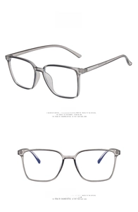 Detail view of transparent grey square frames showing front and side profile angles