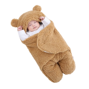 Gigoteuse bébé en forme d'ours en polaire kaki avec capuche et jambes séparées douces