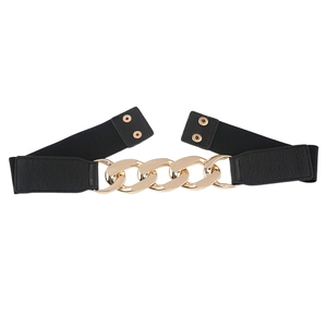 Ceinture élastique noire pour femme avec grande chaîne dorée décorative et boutons pression