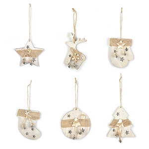 Wooden Christmas Tree Ornaments Set 6Pcs Hanging Pendants Star Reindeer Xmas Decorations