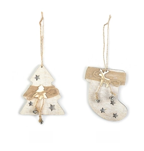 Wooden Christmas tree stocking hanging ornaments with stars bells holiday party decor gifts