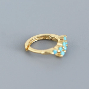 Minimalist S925 sterling silver gold-plated hoop earrings with turquoise stones inlay