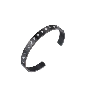 Nordic Viking Rune Stainless Steel Open Cuff Bracelet For Men Luminous Engraved Black Silver Bangle Fashion Jewelry Gift