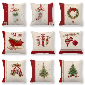 Christmas Cushion Cover Linen Decorative Sofa Pillowcase Holiday Home Decor Santa Tree Reindeer Patterns
