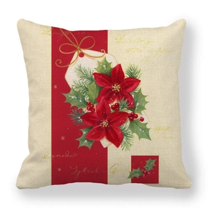 Detail view of the linen Christmas pillowcase with decorative festive typography and patterns