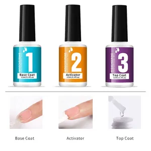 French manicure dipping powder set with base, activator, and top coat 12ml bottles