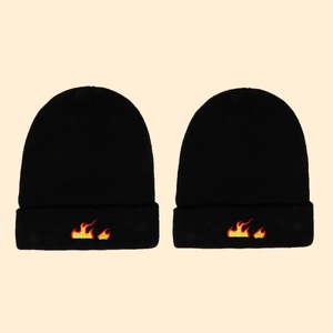 Bonnet Beanie Tricoté En Acrylique Broderie Flamme Nervuré Chaud Hiver Streetwear Hip Hop Skull Cap Pour Hommes Femmes