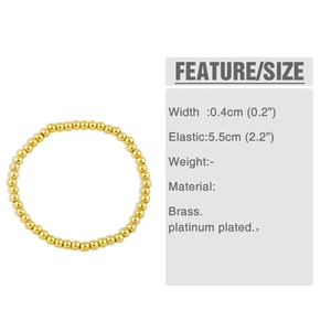 Detalle de la pulsera elástica de latón dorado de 4mm con especificaciones de chapado