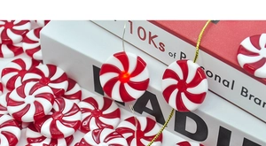 Close-up of red and white candy cane LED lights for Christmas tree decoration