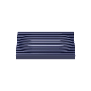 Dark blue rectangular soft silicone soap dish with a drainage design for dry storage