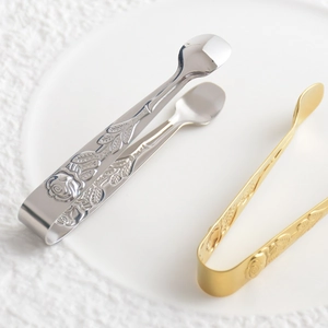 304 stainless steel mini sugar tongs with rose patterns in gold and silver finish