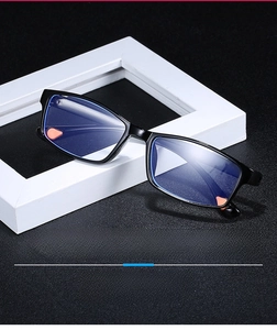 Detail view of TR90 lightweight rectangle frames with blue light blocking lenses for eyes