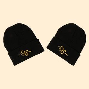 Knitted Beanie Hat With Snake Embroidery Warm Acrylic Winter Cuffed Skull Cap For Men And Women Streetwear Style