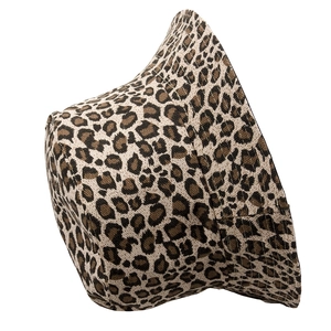 Close-up of leopard print bucket hat showing fabric texture and brown pattern detail