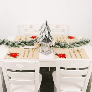 4er-Set Weihnachts-Tischsets aus Jute mit Weihnachtsstern-Motiv und Schriftzug