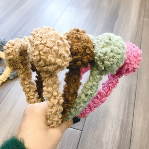 Cute lamb wool bear ear headband autumn winter plush hair hoop sweet fluffy hair accessories