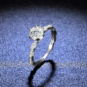Moissanite Ring 925 Sterling Silver Round Cut Six Prong Snake Geometric Shank Luxury Fine Jewelry For Women