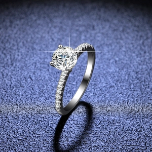 925 Sterling Silver Moissanite Ring For Women Classic Four Prong Wedding Engagement Ring With Pavé Side Stones Jewelry